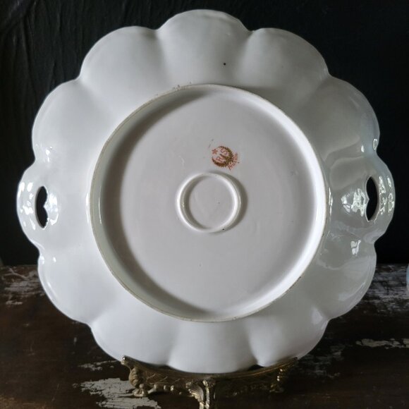 Antique RS Prussia Double Handle Scalloped Edge Porcelain Plate with Peaches - Picture 3 of 4